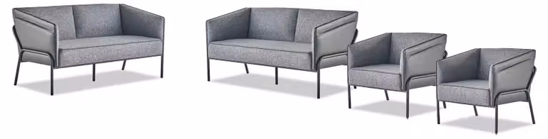 Sofa-Set Grau 2-Sitzer Sessel Sofagarnituren Sofas Textil Leder Edelstahl