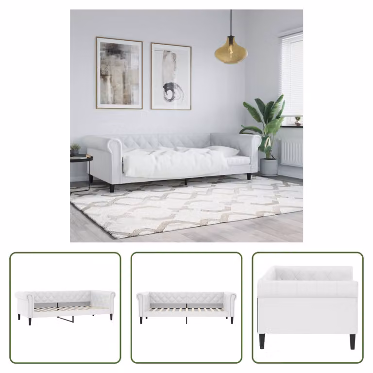 The Living Store Letto da giorno bianco 90x200 cm in ecopelle