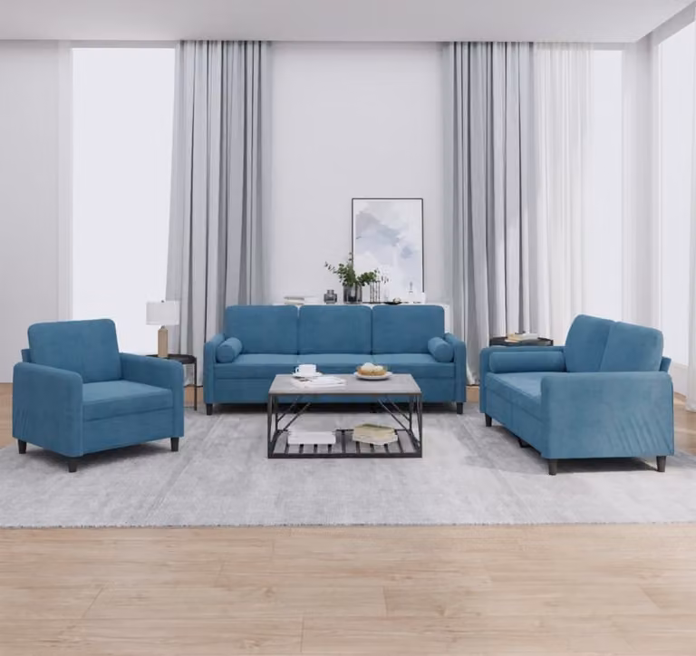 Maison Exclusive - Set divano a 3 pezzi con cuscini in velluto blu