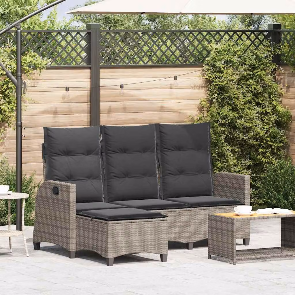 vidaXL Divano da giardino a L moderno in polyrattan grigio con cuscini inclusi e poggiatesta regolabile
