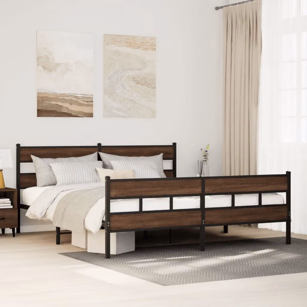vidaXL Giroletto in Metallo Rovere Marrone L: 198 cm, P: 207 cm, H: 91,5 cm
