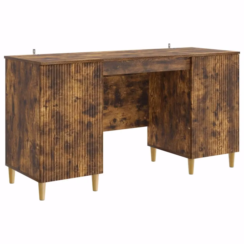 Scrivania moderna vidaXL in legno MDF laminato color rovere, L: 142,5 cm, P: 50 cm, H: 75 cm – 2