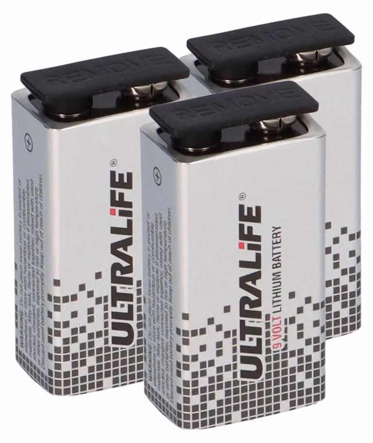 3 batterie al litio Ultralife U9VL-J-P da 9V, capacità 1200mAh - compatibili con rilevatori di fumo e sistemi di sicurezza