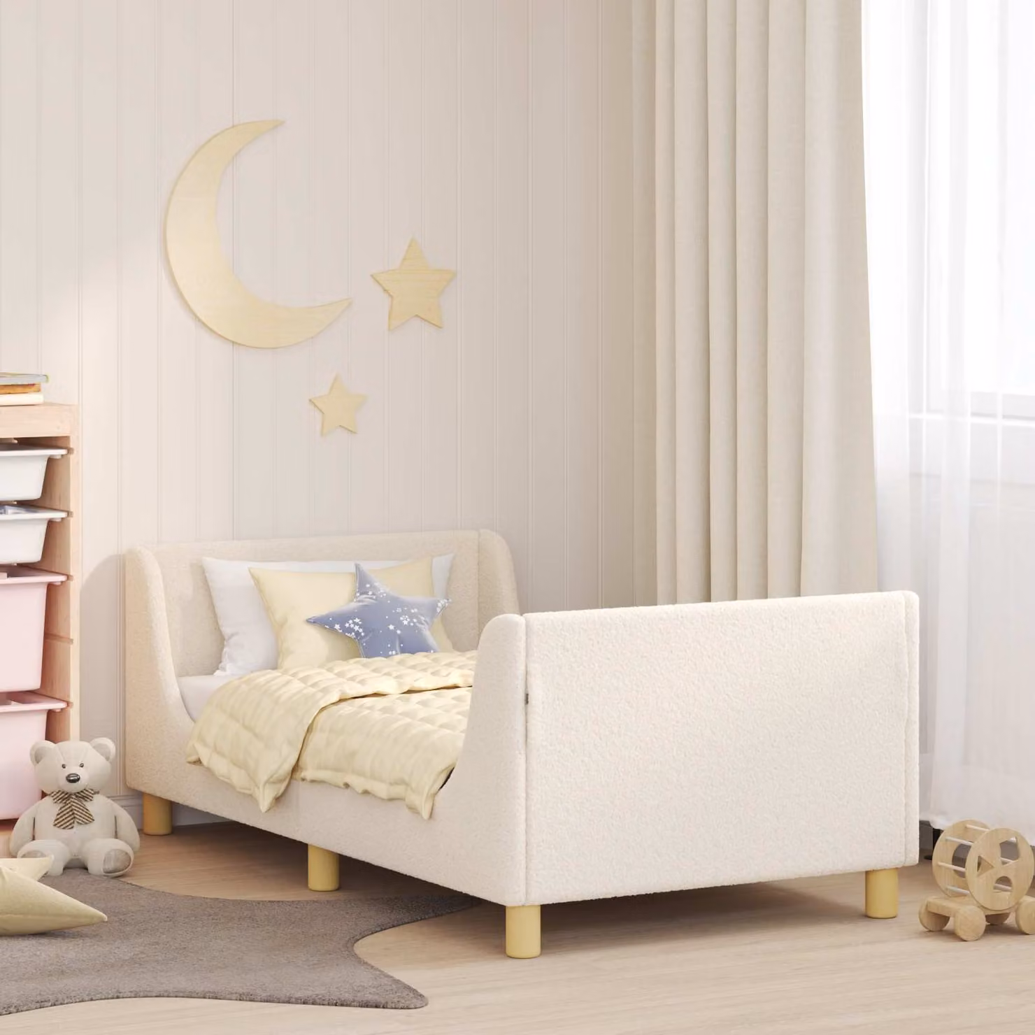 Struttura letto per bambini vidaXL in tessuto bouclé beige con testata, L 160 x P 80 cm