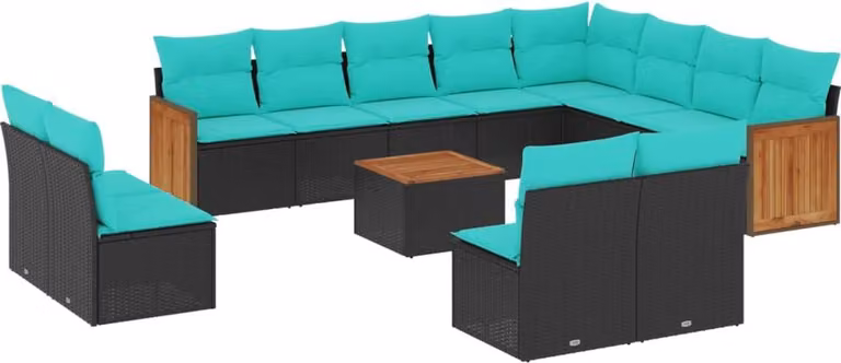 Set Divani da Giardino 13 pz con Cuscini Nero in Polyrattan