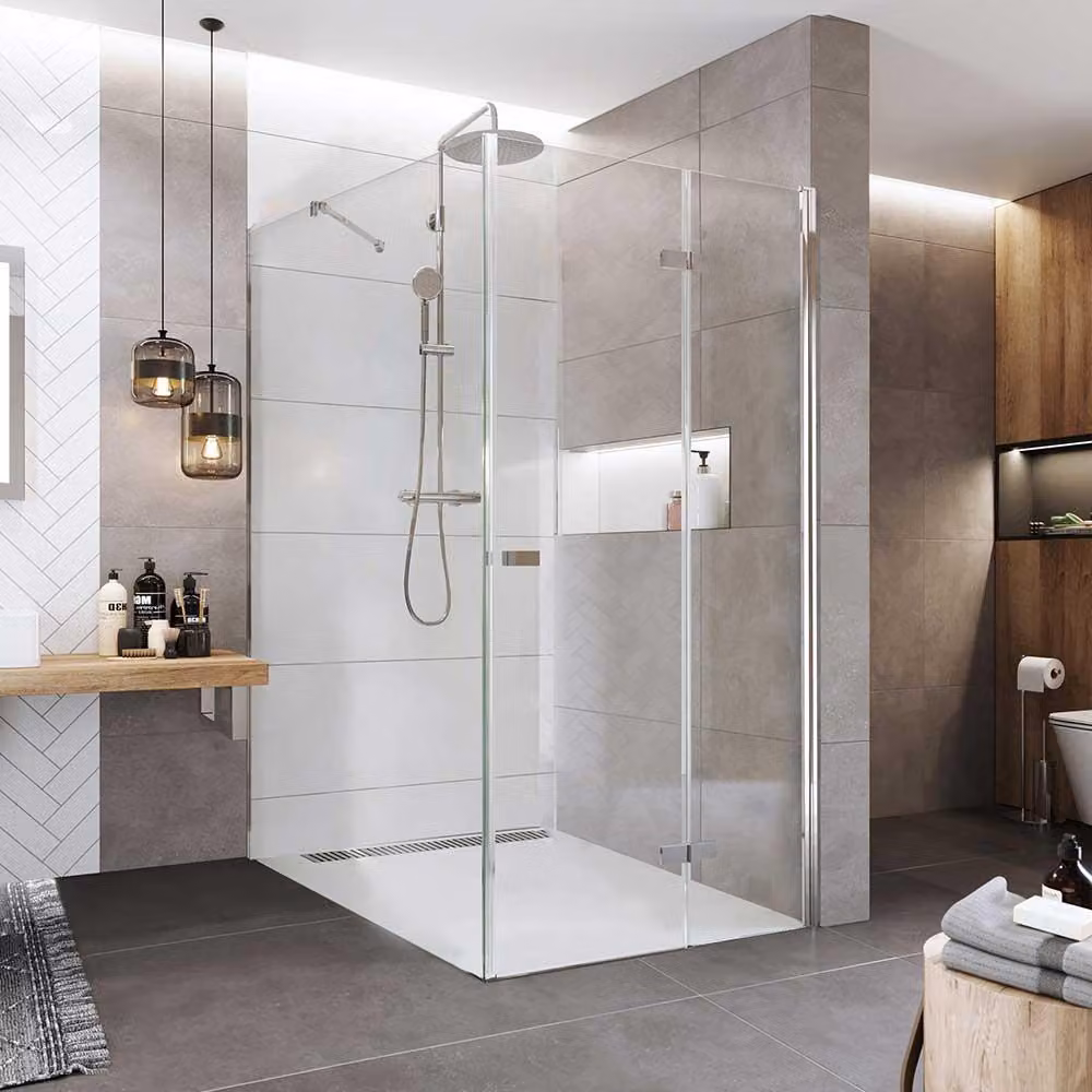 Cabina doccia Mereo, Novea, rettangolare, chiudibile, 90x100 cm, cromo ALU, vetro trasparente, porta destra e parte fissa - CK13823ZP