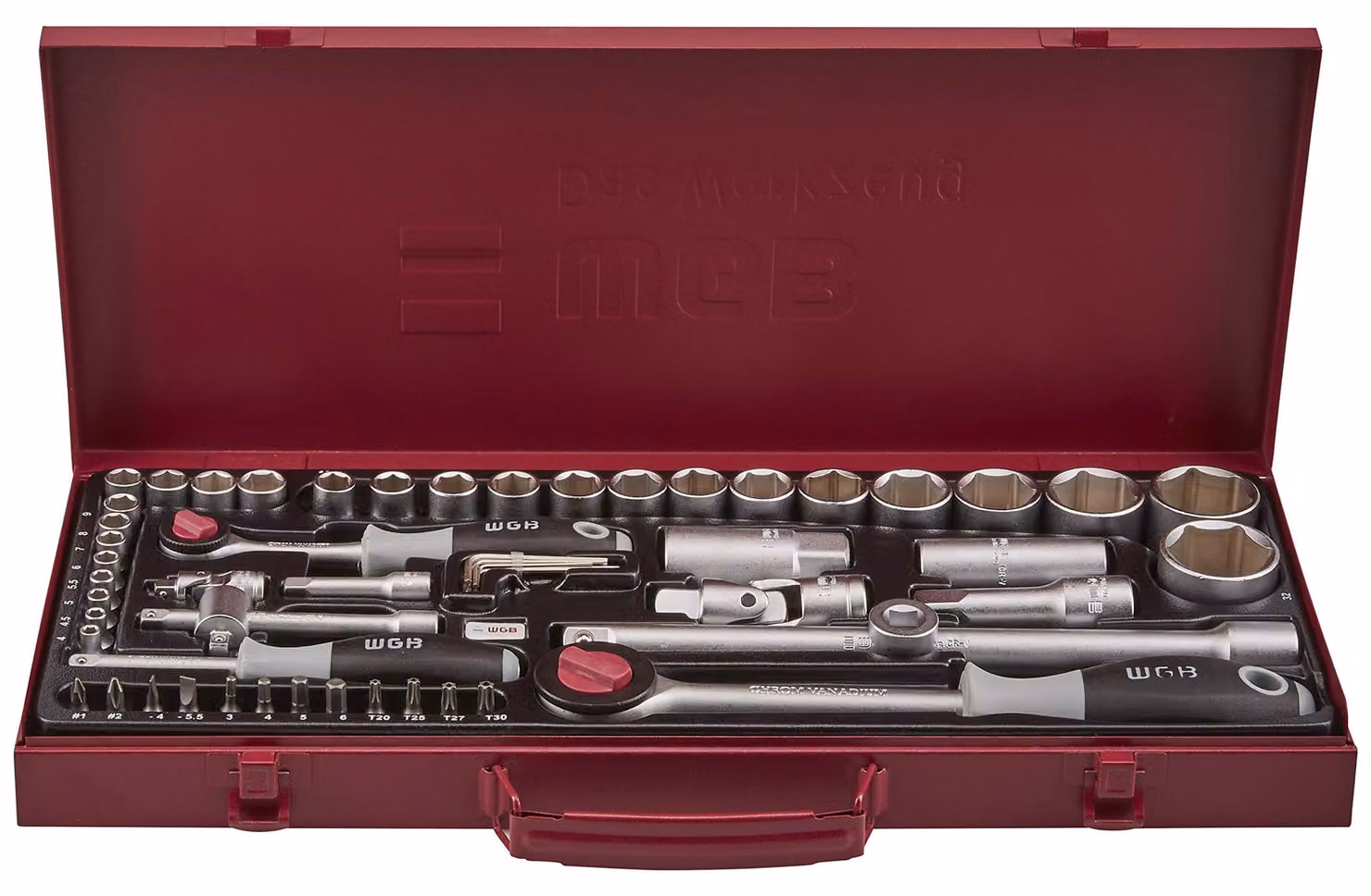 Set di chiavi a bussola 1/4" e 1/2", in acciaio CrV, 56 pezzi, per lavori di avvitatura