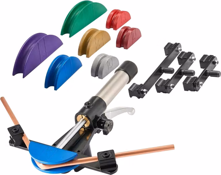 Piegatubi - Idraulico - Diametro tubo 6-22 mm - Angolo di piegatura 90° - Piegatura in avanti - Sette ganasce in lega di alluminio con codice colore - Per riscaldamento/ventilazione/climatizzazione/refrigerazione/automobili