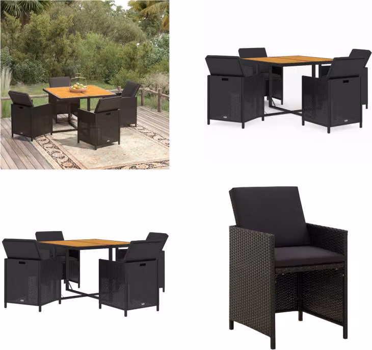 vidaXL Set da pranzo da giardino 5 pezzi con cuscini in poly rattan nero - Set da pranzo da giardino - Set da pranzo da giardino - Set da pranzo in poly rattan - Set da pranzo da esterno