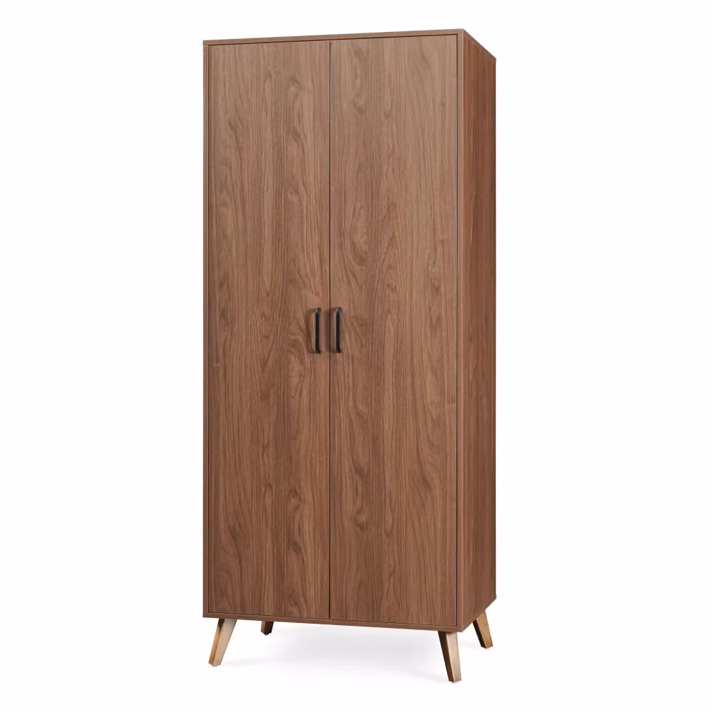 Armadio Guardaroba Norg en.casa con 2 Ante e Scomparto, Effetto Noce, H 191 x L 80 x P 52 cm – 2