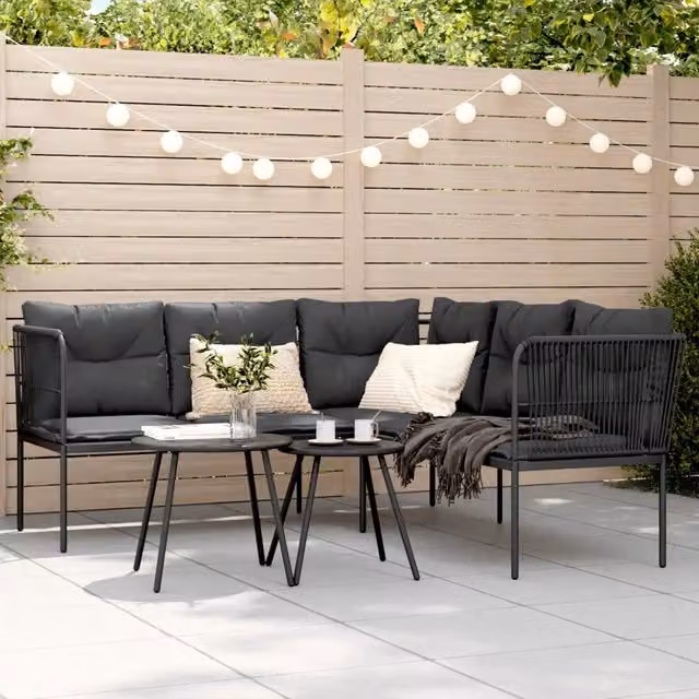 Divano Giardino con Cuscini Forma a L-Sofa da Giardino-Divanetto da esterno Nero Acciaio e Textilene 170157