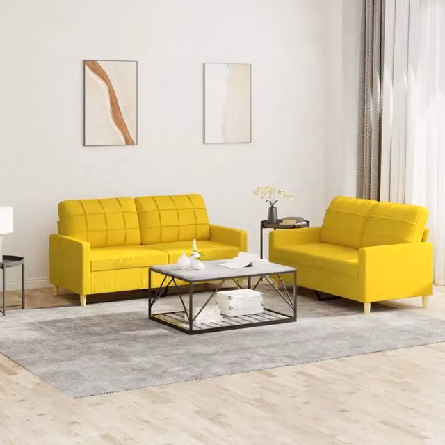 Set di Divani 2 pz con Cuscini Giallo Chiaro in Tessuto 3201279