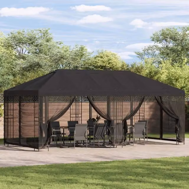Gazebo da giardino 6 x 3 m Antracite Poliestere e Acciaio 3375984