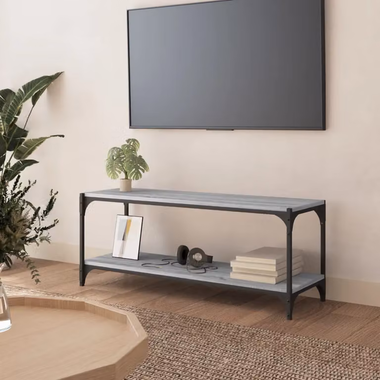 Mobile TV vidaXL in stile industriale, Grigio, Legno e Metallo, L 100 x P 33 x H 41 cm