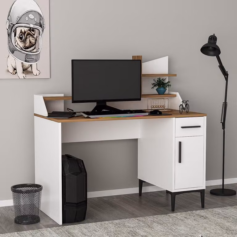 HOMIDEA ZETA: Scrivania con scaffali – Moderna scrivania per computer e tavolo da trucco, ideale per l'ufficio domestico, lo studio e la camera dei ragazzi (bianco/noce)