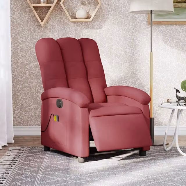 Divano Sedia-Poltrona Massaggiante Reclinabile Elettrica Rosso Vino Tessuto 798656