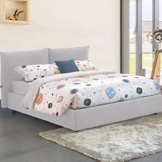 Letto Matrimoniale Arcole Talamo Italia con Materasso Incluso, Rivestimento in Tessuto Bianco, Base con Contenitore a Alzata, L/P/H: 160 x 200 x 225 cm