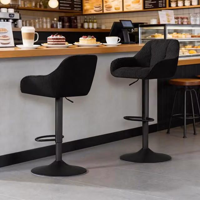 Set da 2 sgabelli bar girevoli regolabili REDOM in tessuto velluto a coste nero L/P/H: 52 x 50 x 87-109 cm