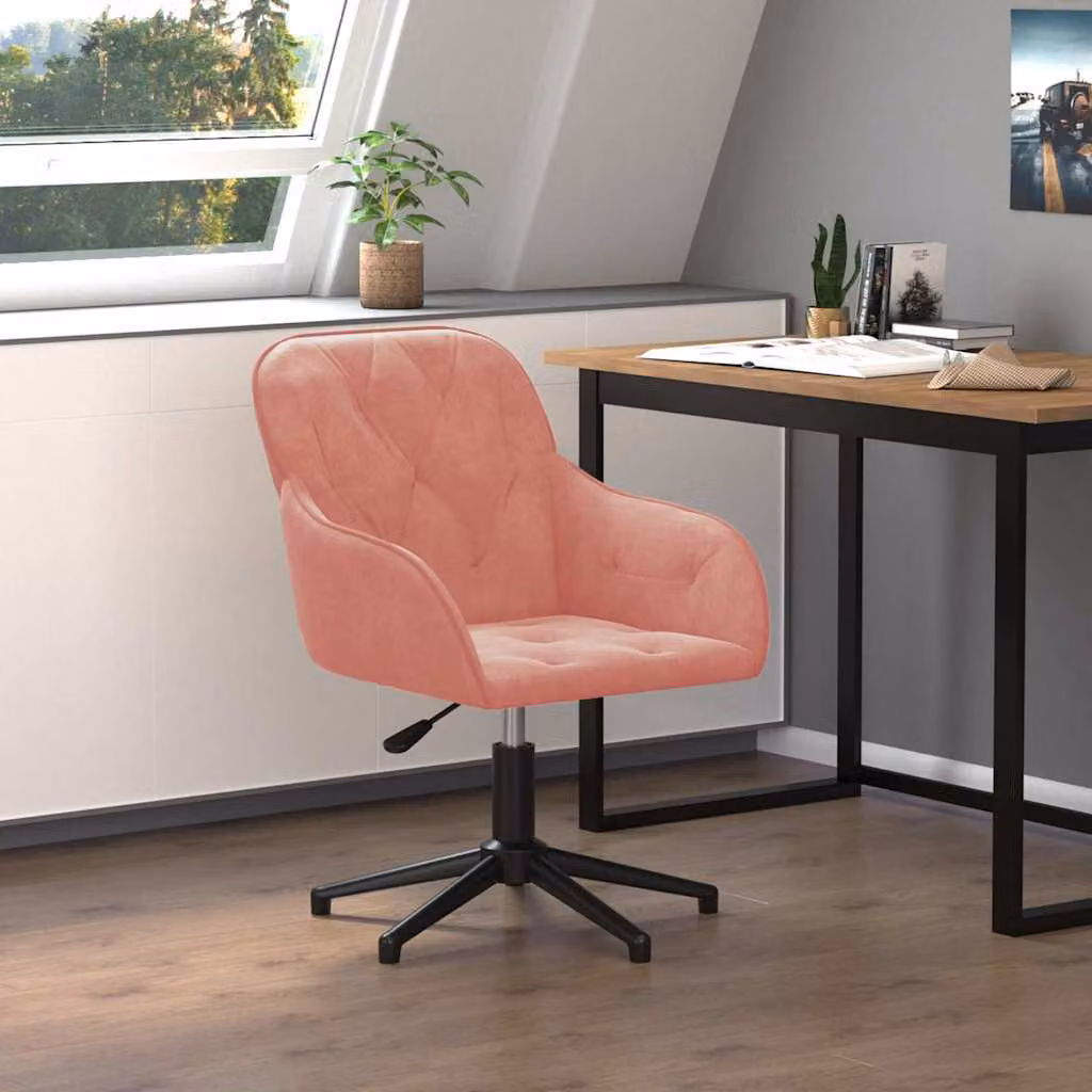 Sedia Girevole da Ufficio vidaXL in Velluto Rosa con Struttura in Metallo e Legno