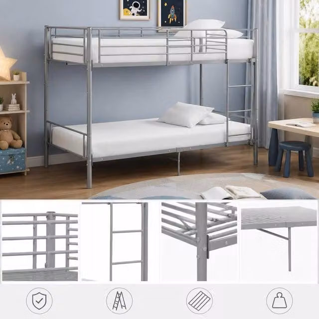 Bunk Bed Grey Metal 90x200 Cm