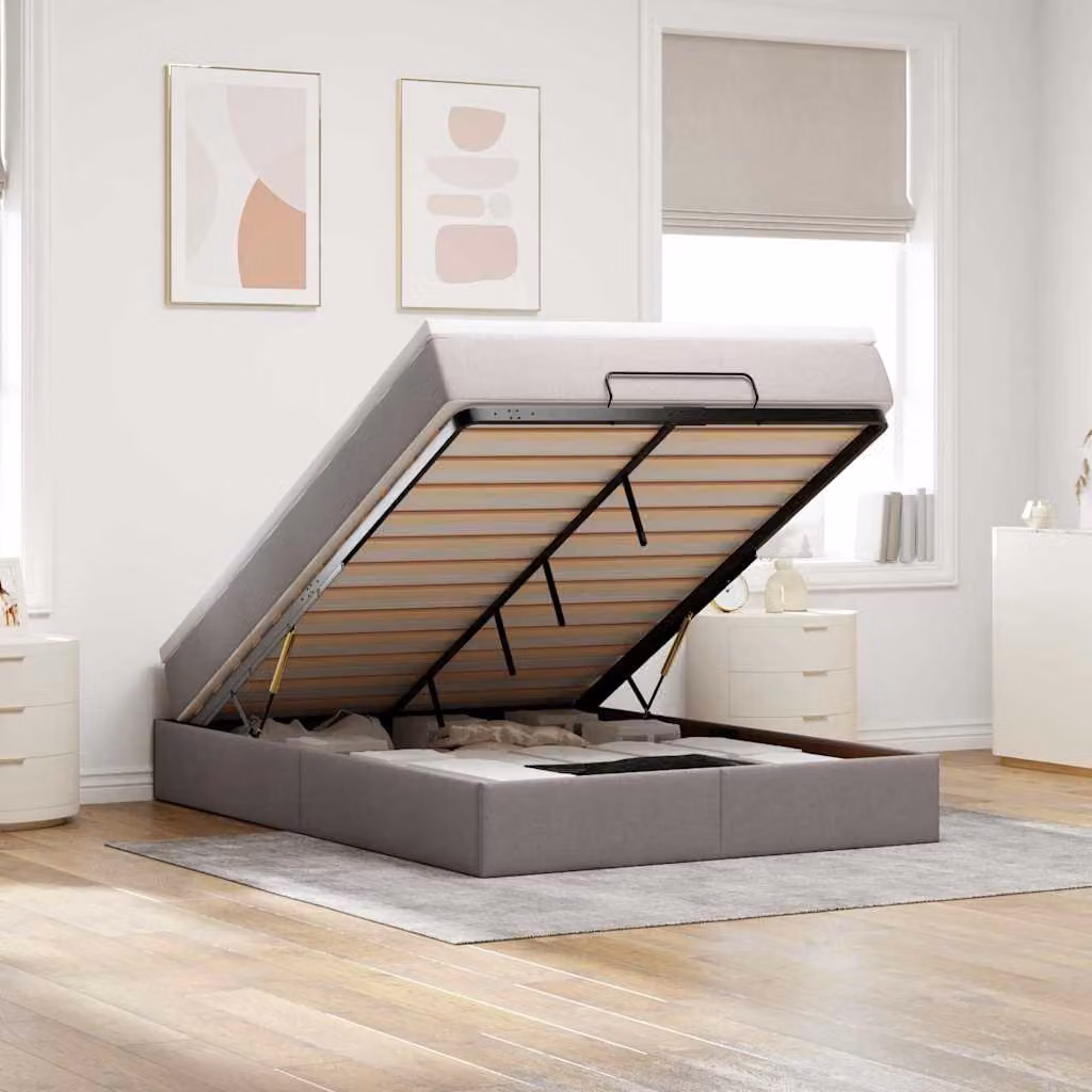 Letto con contenitore a sollevamento vidaXL in tessuto con materasso, L/P/H: 140 x 190 x 28 cm – 1