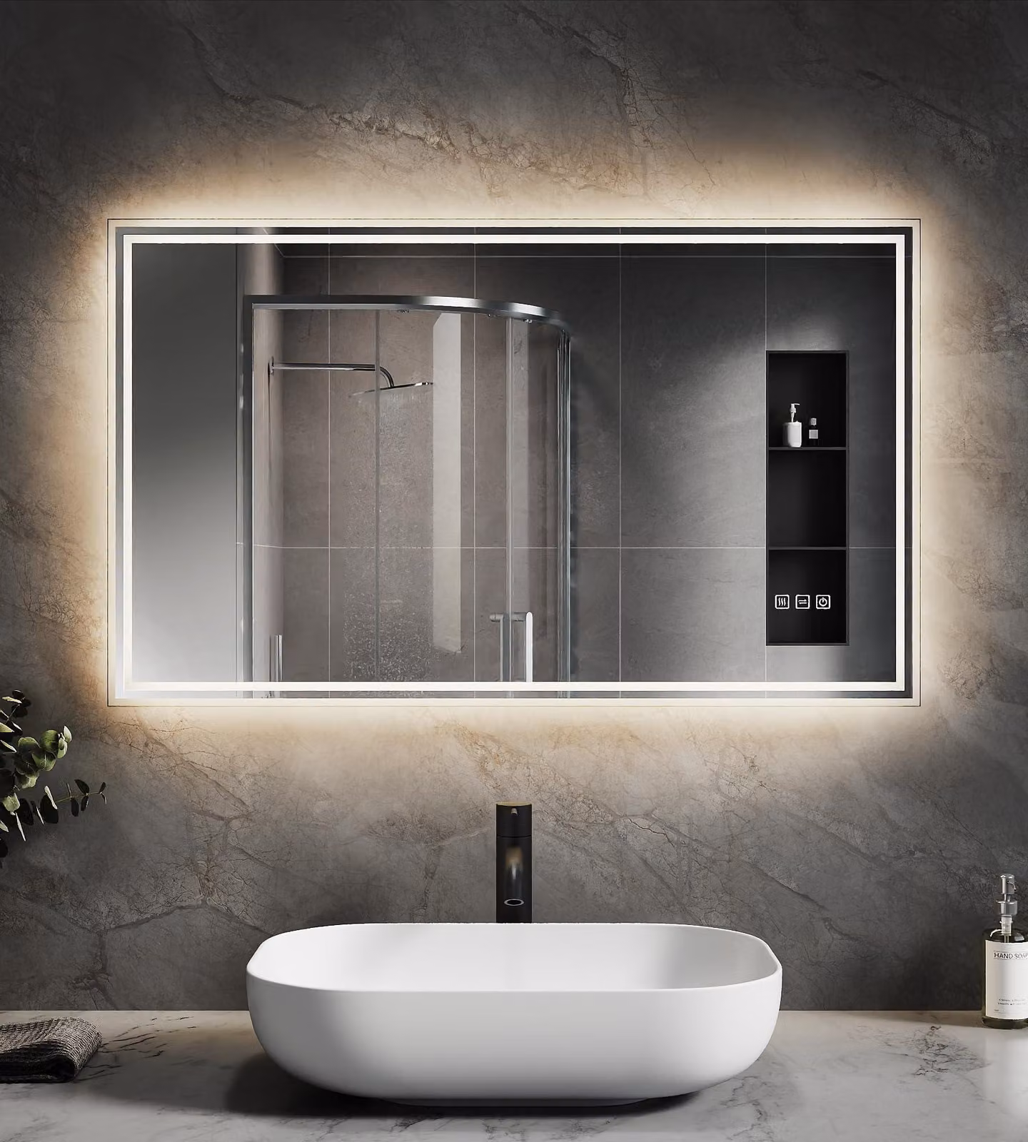 Specchio da bagno a LED, 80x60 cm, con interruttore touch, 3 tonalità di luce, dimmerabile