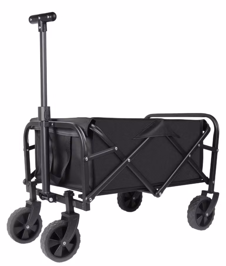 Carrello da giardino pieghevole - Carrello portante per campeggio - 4 ruote - Maniglia regolabile - Capacità di carico: 75 kg - Colore: nero