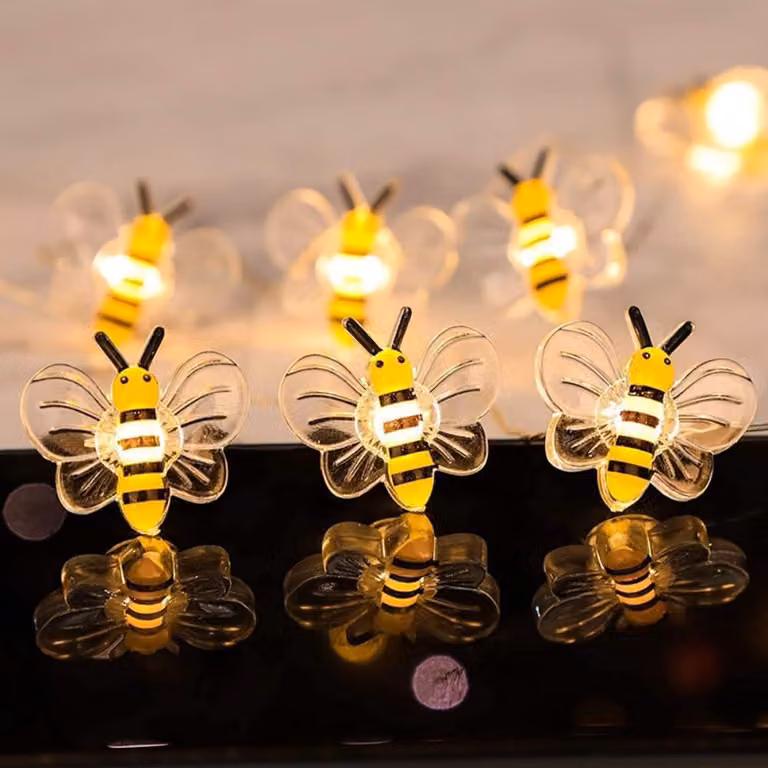 Catena luminosa a LED con 30 luci a forma di ape, lunghezza 3 metri, filo di rame, alimentazione a batteria, luce bianco caldo