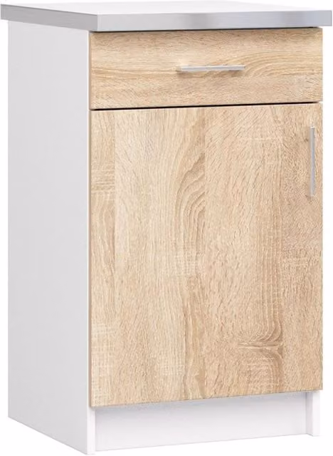 Mobile cucina modulare AKORD LIMA con piano di lavoro, colore Bianco e inserto frontale Sonoma Quercia, 1 anta e 1 cassetto, L/P/H: 50 x 44,5 x 82 cm