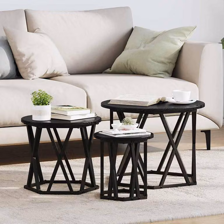 Maison Exclusive - Set di 3 tavolini laterali impilabili, finitura effetto legno di quercia, colore nero