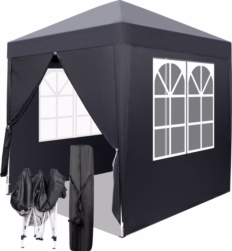 FCH gazebo pop-up pieghevole impermeabile con 4 pareti laterali gazebo da giardino su terrazza campeggio festival, tenda da giardino protezione UV 50+, 2 x 2 m, grigio