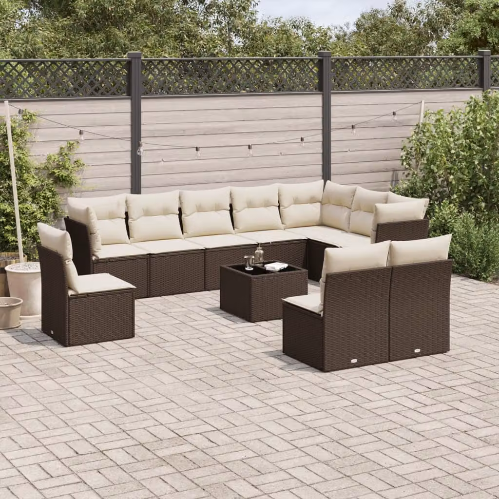 Maison Exclusive - Set da giardino 11 pezzi con cuscini Marrone Poly Rattan