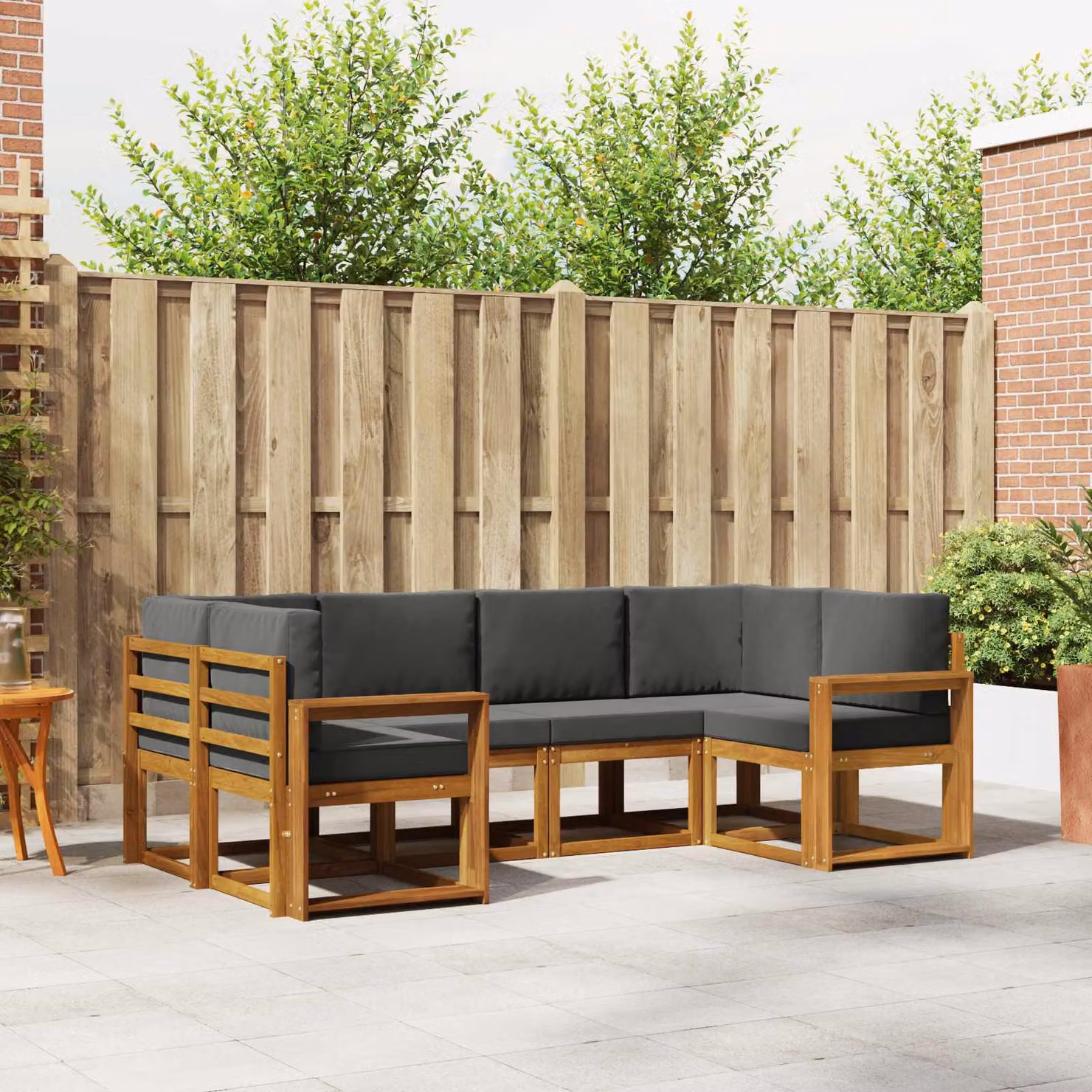 Set di divani da esterno vidaXL 6 pz in legno di acacia con cuscini, colore naturale e antracite