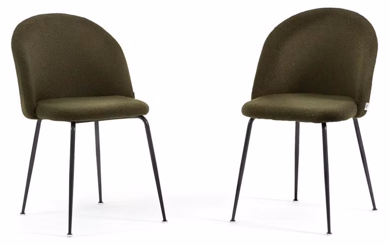 Set di 2 sedie da pranzo in tessuto teddy, imbottite con gambe in metallo, sedie moderne per cucina, sala da pranzo, bar e ristoranti SARA - verde militare / grigio scuro