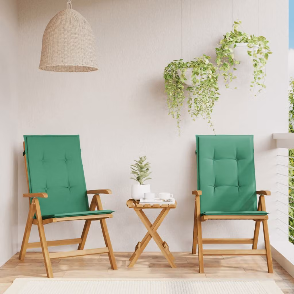 Set di 2 sedie pieghevoli reclinabili con cuscini vidaXL in legno di teak marrone e verde