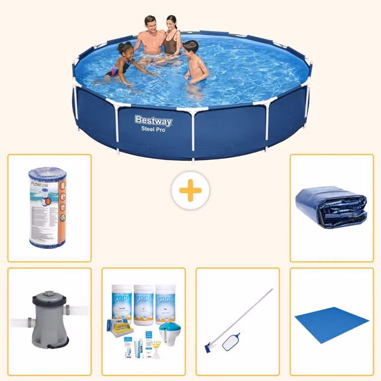 Bestway Steel Pro, piscina in acciaio, forma rotonda - 366x76 cm - composta da 7 elementi, modello S21603