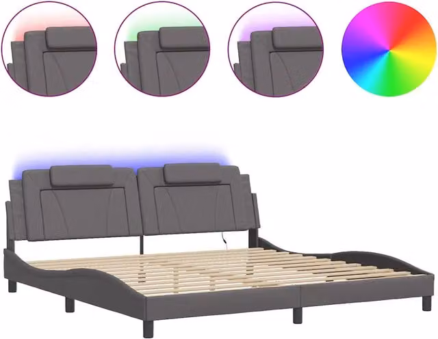 Letto matrimoniale | Letto per adulti | Giroletto Viana con LED senza Materasso Grigio 200x200 cm