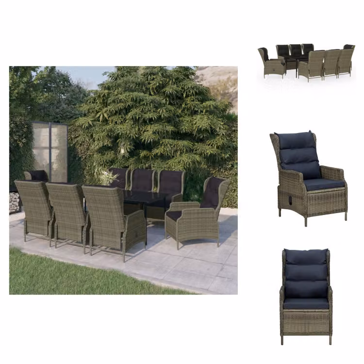 vidaXL Set da pranzo da giardino 9 pezzi marrone - Set di mobili da giardino