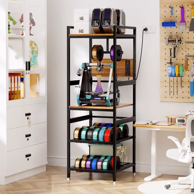 Mobile contenitore per stampante 3D OKWISH con porta filamento a T e ripiani in metallo, nero, L: 67.5 cm, P: 67.5 cm, H: 26.0 cm