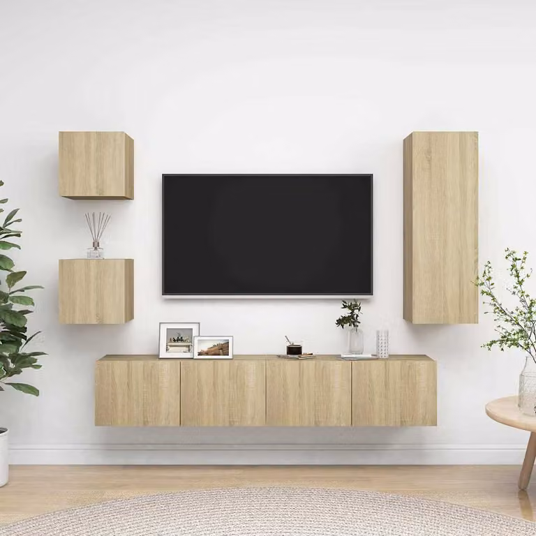 Set di mobili TV moderno vidaXL in 5 pezzi color rovere, realizzato in legno e MDF per il tuo soggiorno