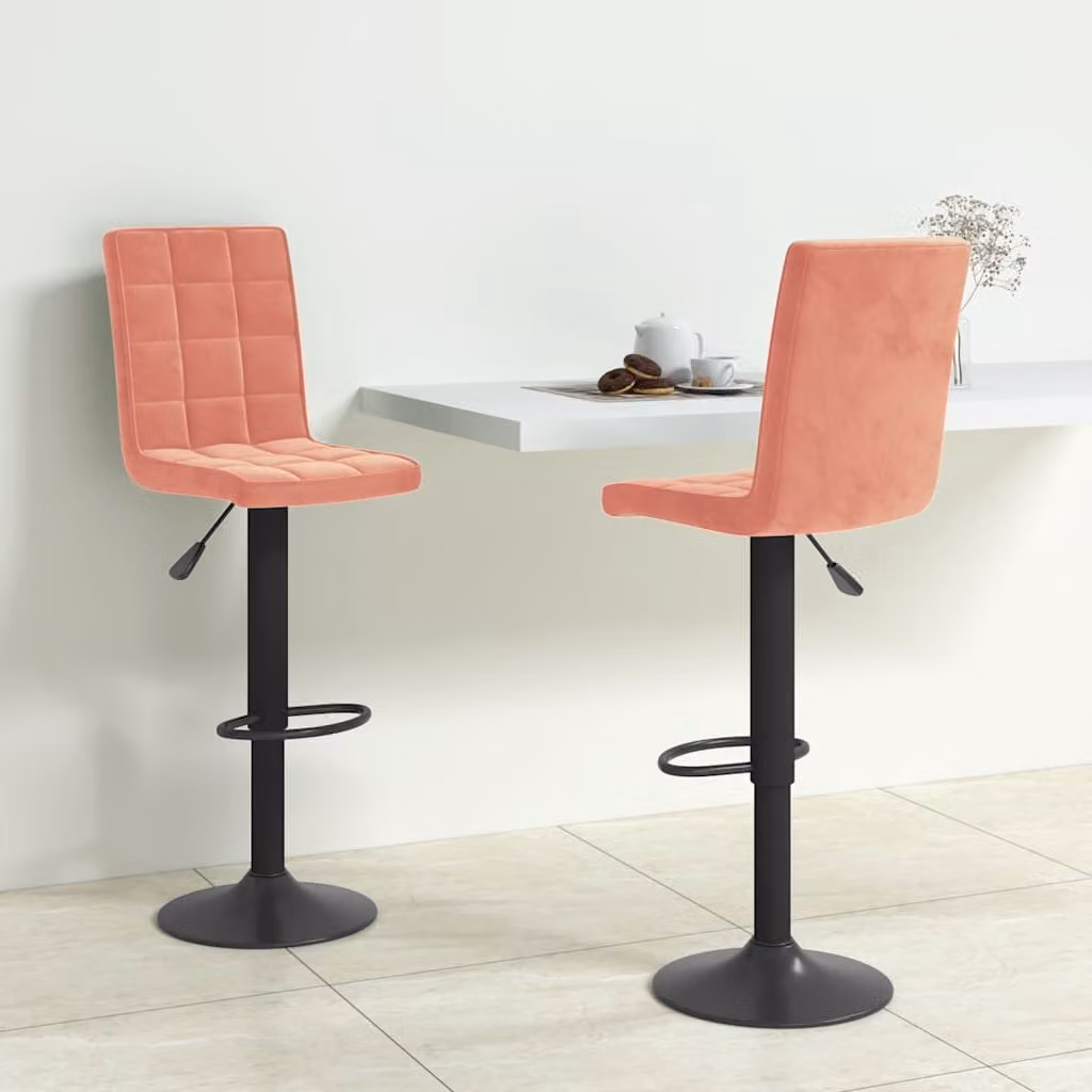 Set di 2 sgabelli da bar vidaXL in velluto rosa con base girevole a 360 gradi