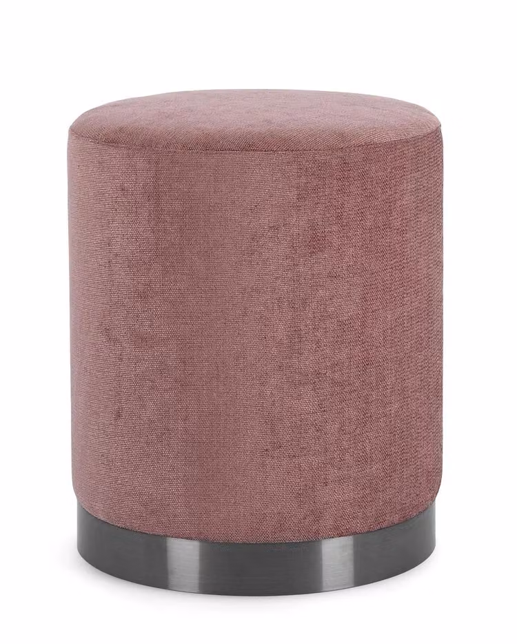 Pouf ERNESTINE in tessuto rosa scuro e anello color metallo