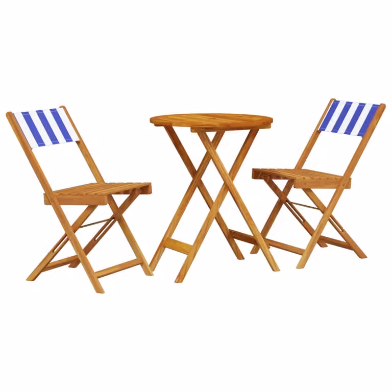 Set da Bistrot 3pz Blu e Bianco in Tessuto e Legno Massello