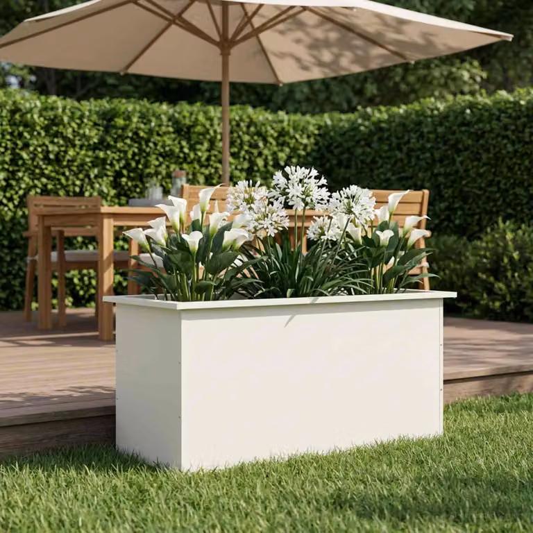 Fioriera da giardino con LED vidaXL in acciaio bianco L 100 x P 50 x H 48 cm