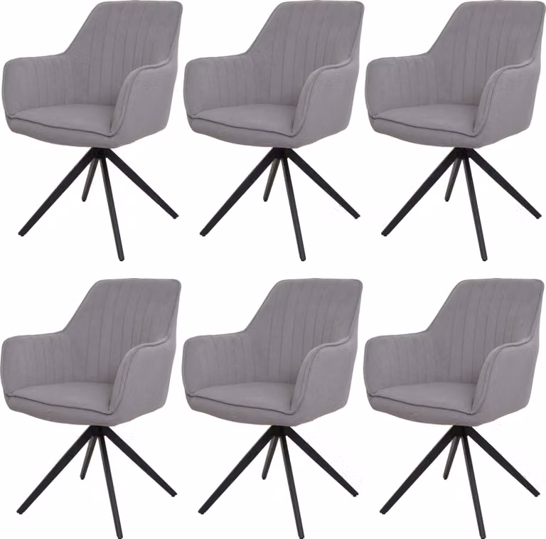 Set di 6 sedie da pranzo | A x L x P 87 x 58 x 55 cm | Altezza seduta 46 cm | Girevole Posizione automatica Tessuto/tessile | Grigio chiaro | Sedia da cucina Sedia con schienale Sedia con braccioli