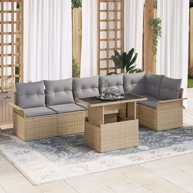 Set Divano da Giardino 7 pz Beige polyrattan 3348296
