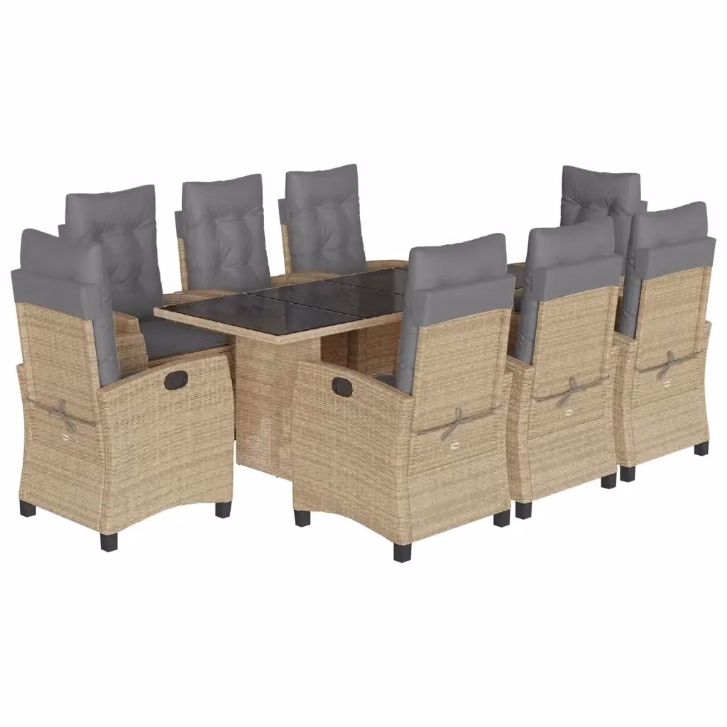 Set Pranzo da Giardino vidaXL in Polyrattan con Cuscini Beige e Grigio, 9 Pezzi – 2