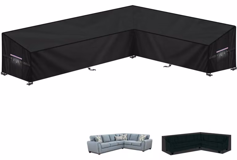 Telo protettivo a forma di L per mobili da giardino, dimensioni 300x210x102x80/60 cm, tessuto Oxford 420D, impermeabile e resistente al vento