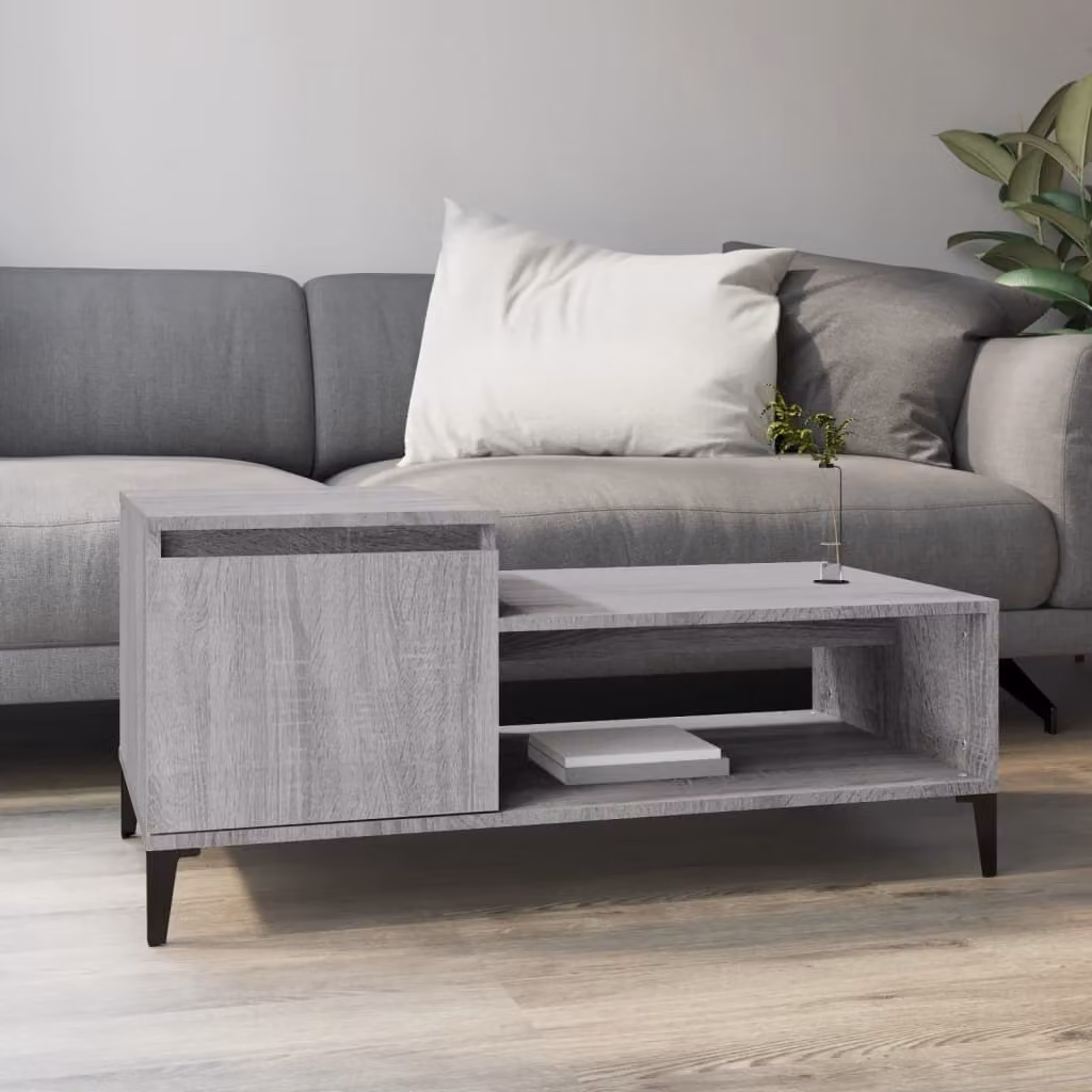 The Living Store Tavolino Grigio Sonoma 100x50x45 cm Materiale a base di legno