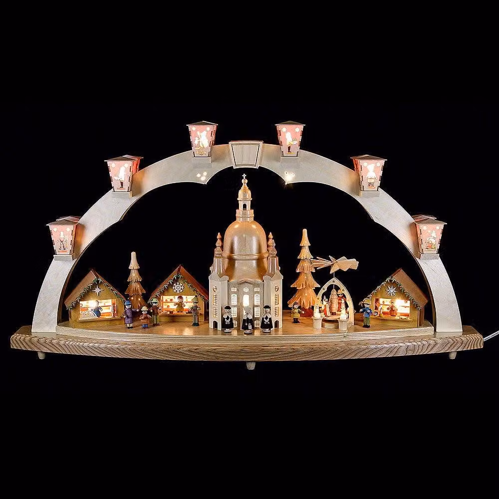 Arco di candele Frauenkirche Dresden con piramide e illuminazione elettrica HxL= 40x80cm NUOVO